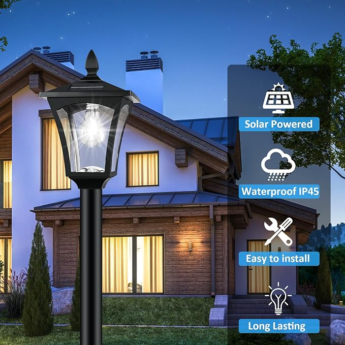 Derynome 72" Solar Lights Outdoor, 6000K Waterproof Solar Post Lamp Ligts with Planter, Dusk to Dawn Garden Lights for Backyard, Pathway, Patio,Lawn, Driveway Decor