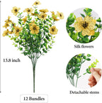 ATTGREAT Artificial Flowers Outdoor Faux Plants UV Resistant Fake Patio Flowers Plastic Greenery Plnats Outside Bulk for Spring Garden Hanging Planter Home Vase Decor, 12 Bundles (Yellow)