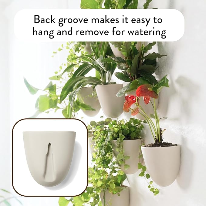 Make Good PlantPod Luxe Self-Watering Wall Planters (Set of 3, Stone) - Easy to Water and Install - Lightweight - Design Your Own Vertical Garden - Wall Planters for Indoor Plants