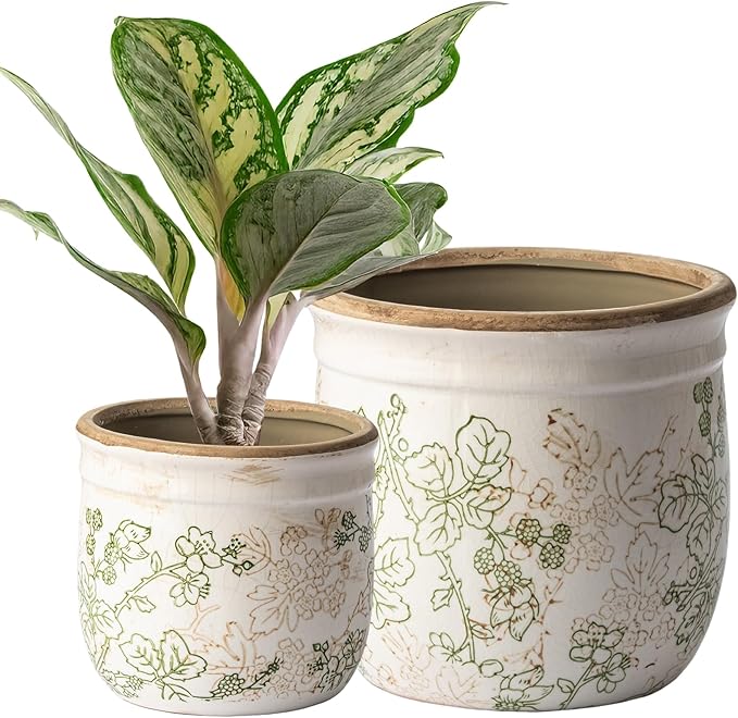 SURE YUESI for Mom from Daughter or Son, Set of 2 Ceramic Planters 4.7” & 5.7”, Vintage Indoor Plant Pots Without Drainage Hole, Pastoral Rustic Decorative Planters for Flowers & Home Decor