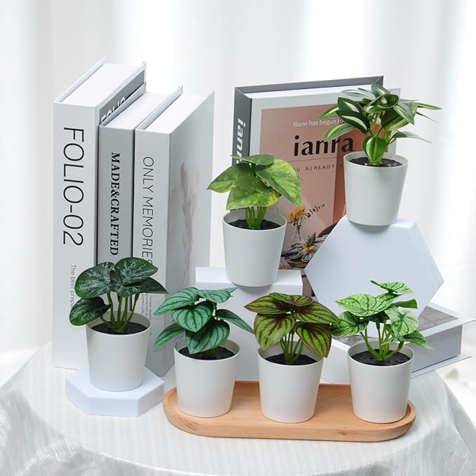 6 Pack Fake Plants for Room Decor,Mini Artificial Potted Plants for Home Office Living Kitchen Classroom Table Shelf Desk Farmhouse Bathroom Indoor Decor
