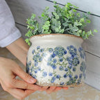 Ceramic Planters Spring Decor, 6.29in Country Cottage Plant Pots with Drainage Hole for Indoor Plants & Succulent, Vintage Crackle Glaze Finish Flower Vase, Home Decor Gifts, Deep Blue Floral