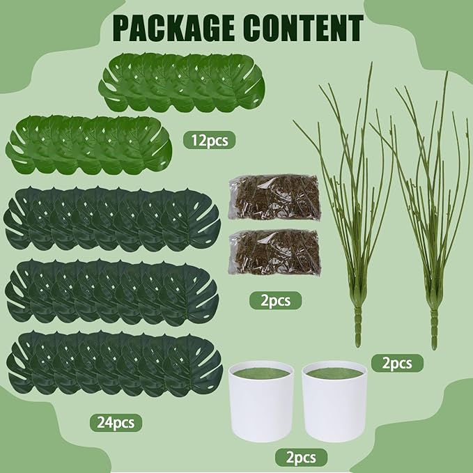 GTIDEA 2 Pack Fake Plants Artificial Monstera Deliciosa Plants in White Pots, 28'' Tall Fake Tropical Palm Tree with Greenery Leaves, Artificial Plant for Home Decor Indoor Living Room House Office