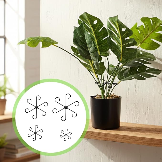 JJUNW 12 Pack Climbing Houseplant Stem Supports, Reusable Plastic Plant Stem Holders Hook Growth Accessories for Indoor Outdoor Plants (Black)