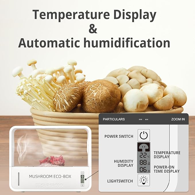 Mushroom Grow Tent with Temperature and Humidity Display,Smart Mushroom Growing Box,Mushroom Monotub Growing Kit with Grow Light,Indoor Still Air Box for Mushroom Growers