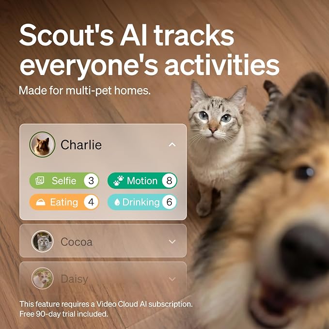 PETLIBRO AI Pet Camera Indoor with Phone App, 360° Auto Tracking Dog Camera for Home Alone Pets, Multi-Pet Recognition, Smart Summaries, AI Activity Detection, 2-Way Audio, Color Night Vision