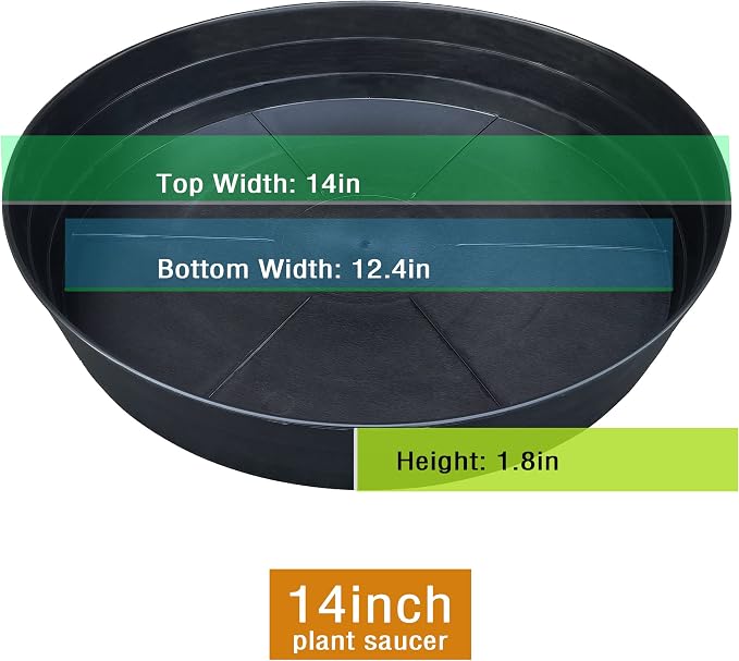 LWALRS Plant Saucer 14 Inch, 4 Pack Extra Large Planter Saucer, Plastic Plant Saucers for Indoors and Outdoors, Deep Plant Pot Saucers, Drainage Tray for 9 10 12 in Planters