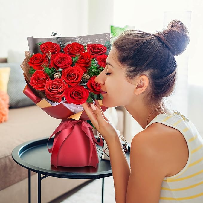 ADDWel 12 Preserved Red Roses Bouquet - Real Roses That Last Years, Romantic Anniversary & Birthday Gifts for Wife, Girlfriend - A Dozen Flowers for Delivery, Present for Her, Mom