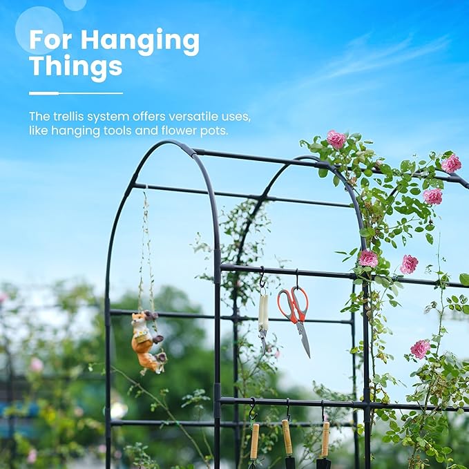KING BIRD Raised Garden Bed with Arched Trellis Galvanized Planter Garden Box Outdoor for Gardening, Climbing Vegetables, Flowers, Dark Grey, 5.9x2.95x0.98 Ft