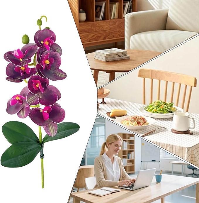 Fake Flowers, Elegant Realistic Design, PP, Orchid Decor Vase, Silk Bloom Arrangement, Long-Lasting, for Home, Bedroom, Bathroom, Living Room, Office