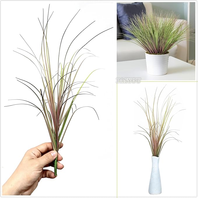 Artificial Wheat Grass Plants, Fake Greenery Plastic Plant Faux Onion Stems Flower Shrubs Weed Decor for Indoor Room Home Office Outdoor Garden Porch Wedding Party DIY Wreath Decoration Purple 16 Pack
