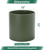 D'vine Dev 12 Inch Plastic Planter Pots for Plant Pot with Drainage Hole and Seamless Saucers, Olive, 74-X-I-3