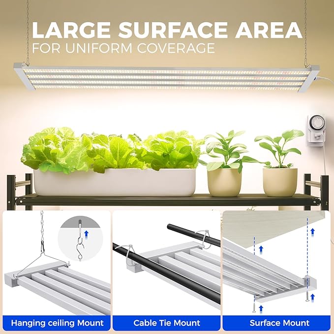Barrina TX-L84 4FT Grow Lights for Indoor Plant, 336W (4 x 84W), 4 LED Panels Wider Coverage, Full Spectrum, High PPFD, Mechanical Timer, Linkable, Hanging Light for Indoor Vegetable, Seeding, 4 Packs