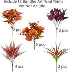 Artificial Sunflowers Flowers Faux Plants for Outdoor, 12 Bundles Fake Silk Realistic Greenery Bushes Look Real UV Resistant for Outside Planters Porch Pot Fall Decor