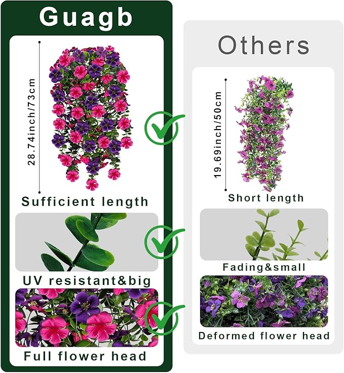 Artificial Geranium Hanging Flowers for Outdoor Decoration, 2 Bundles UV Resistant Silk Geranium Fake Plants Faux Flowers for Front Porch Garden Patio Window Box Decor (Purple, Purple red)