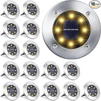 LYHOPE Solar Ground Light Outdoor, 16 Pack 8 LED Solar Disk Lights Waterproof Garden In-ground Pathway Lights Landscape Lighting for Lawn,Yard,Deck,Patio,Walkway (Warm White)