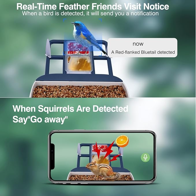 Smart Bird Feeder with Camera,AI Identify Species,Bird House with Solar Powered,Instant Arrival Alerts,2K HD Capture Video Live View,Gift for Birds Lover (Indigo Blue)