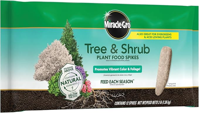 Miracle-Gro Tree and Shrub Plant Food Spikes - Deciduous, Flowering & Evergreen Tree Fertilizer Spikes, Hydrangeas, and Acid-Loving Plants, 12 Count, 3 lb.
