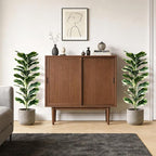 Set of 2 Fiddle Leaf Fig Tree 40'' Fake Tree Plants Artificial Decor with Green Artificial Turf Artificial Indoor Plants Small Fake Plants for Office Bathroom Bedroom Living Room(Variegated)