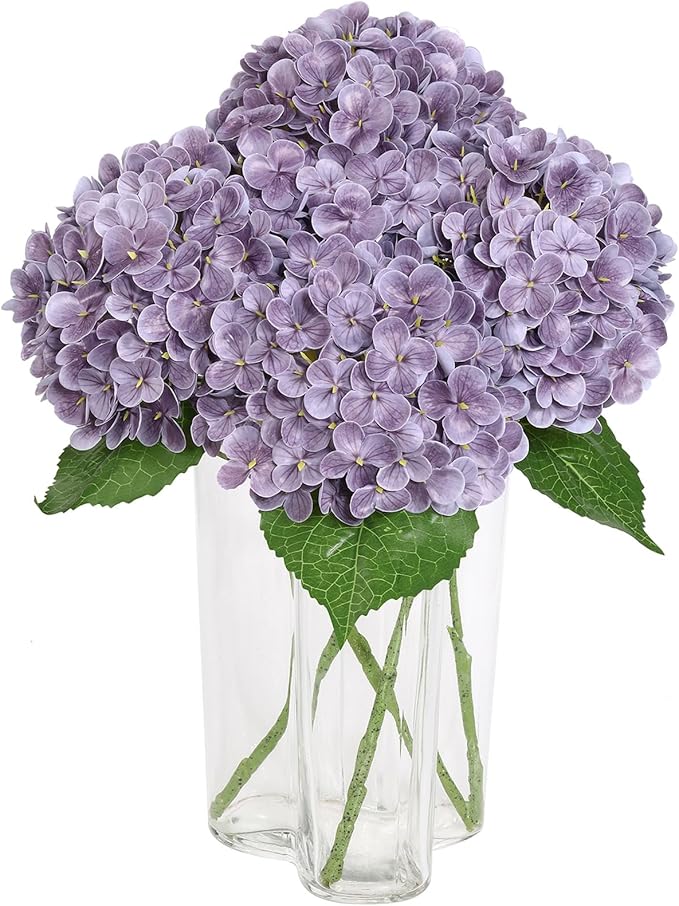DuHouse 3Pcs Large Hydrangea Artificial Flowers,20 inch Latex Real Touch Hydrangeas Lifelike Hydrangea Flower for Home Wedding Bouquets Centerpieces Party Living Room Decoration(Light Purple)