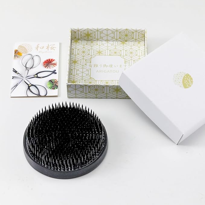 Wazakura Japanese Ikebana Kenzan Flower Holder 89mm (3.5"), Made in Japan, Round Large - Black