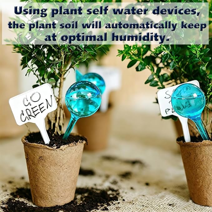 Plant Self Watering Globes, Large 12pcs Flower Automatic Watering Bulbs, Plastic Plant Flower Self Watering Devices, Garden Self Watering Planter Insert for Daily Vocation Watering, Forgetful Gardener