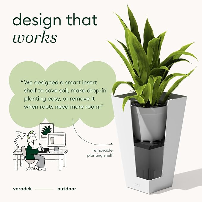 Veradek V-Resin Indoor/Outdoor Taper Planter (White, 30 inch - 2 Pack with 2 Saucer Trays)