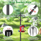 Heavy Duty Double Shepherd Hooks for Outdoor with 5-Prong Base, 72inch Adjustable Decorative Metal Bird Feeder Pole for Hanging Bird Nests, Plant Baskets, Solar Lights, Lanterns, 1 Pack