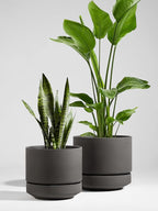 LE TAUCI 14 Inch Large Plant Pot with Saucer, Ceramic Outdoor & Indoor Big Planter with Drainage Hole, Mesh Pad & Plug Included, Unglazed Porous, Modern for Home and Patio, Charcoal Gray