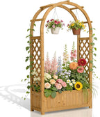 VINGLI Raised Garden Bed with Trellis & Hanging Roof, Wooden Garden Bed, Outdoor Planter Box for Yard, Garden, Balcony (Natural Wood Color, Arched)