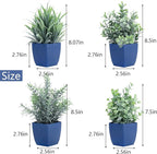 summer flower Set of 4 Fake Plants in Pot Small Artificial Eucalyptus Potted Plant Mini Wheat Grass Ferns Faux Greenery for Home Indoor Office Table Bathroom Farmhouse Decorations Blue