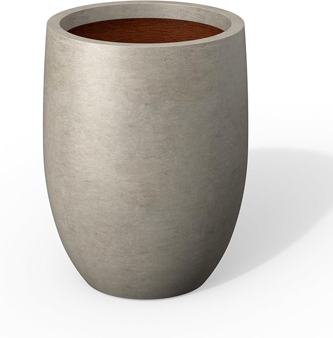 Kante 16.5 Inch Tall Concrete Planter, Large Indoor Outdoor Plant Pot with Drainage, Smooth Weathered Concrete Finish with Painted Interior, Ideal for Porch, Home, Garden, Patio