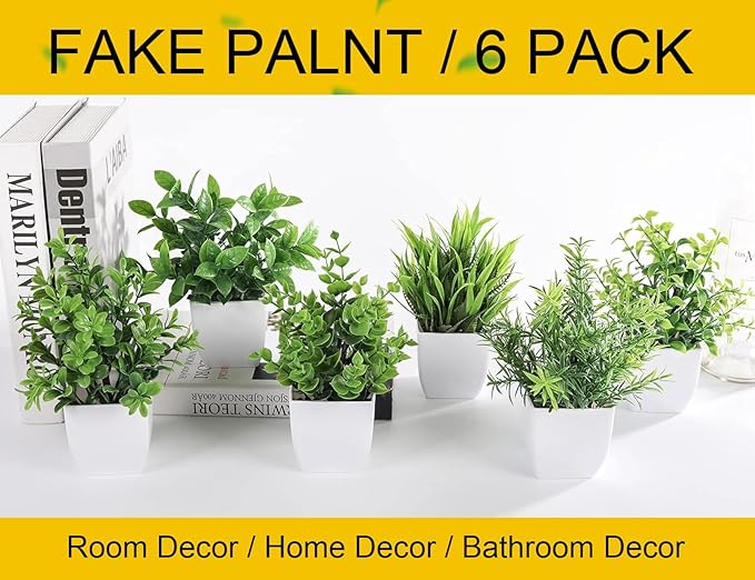 Der Rose 6 Pack Small Fake Plants Artificial Plants in Pots for Home Bthroom Bedroom Living Room Decor Indoor（Green）