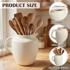 Potchen Rustic Kitchen Utensil Holder with Handle,7.48" H Ceramic Vintage Utensil Crock for Countertop, Farmhouse Kitchen Decoration Ceramic Pot for Spatulas Spoons Tongs(Novelty,Antique Cream)