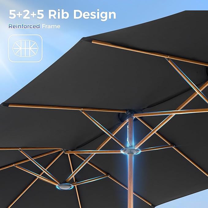 SUPERJARE 13FT Outdoor Umbrella for Patio, Double sided Pool Umbrellas with Fade Resistant Canopy, Large Table Umbrella for Deck, Market, Backyard - Black