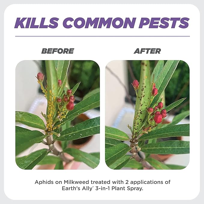 Earth's Ally 3-in-1 Insecticide, Miticide, Fungicide for Plants - Copper Fungicide Spray Alternative - Insect Repellent & Pest Control for Indoor Outdoor Organic Gardening - 32 Oz RTU