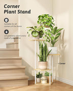 Tall Plant Stand Indoor 5 Tiered Plant Shelf for Multiple Plants Coner Shelf Stand Wood Plant Stand Metal Shelving for Living Room Bedroom Balcony Patio White
