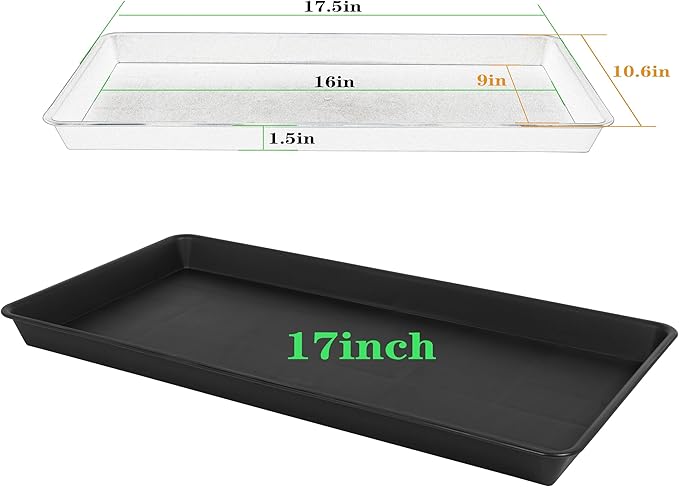 VUWEZ 2 Pack Plant Saucer Tray Rectangular, Plant Growing Nursery Trays, Heavy Sturdy Seed Starting Trays, Plants Starter Saucers for Indoors No Holes, Seed Starter Growing Tray (17.5"x10.6", Black)