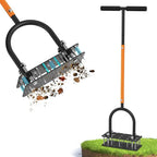 GAINO Manual Lawn Aerator Tool with 15 Spikes, 32"-35" Adjustable T-Handle Aerator for Lawn, Automatic Dirt Ejection Design, Heavy Duty Yard Grass Aerator for Soil Compaction, Black & Orange