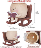 Rocking Chair Smiley Face Planter,Cute Plant Pots for Indoor Outdoor Plants,Succulent Pots with Drainage Hole,Unique Funny Flower Pot for Succulents,Plant Gifts for Mother's Day, Birthday, Christmas
