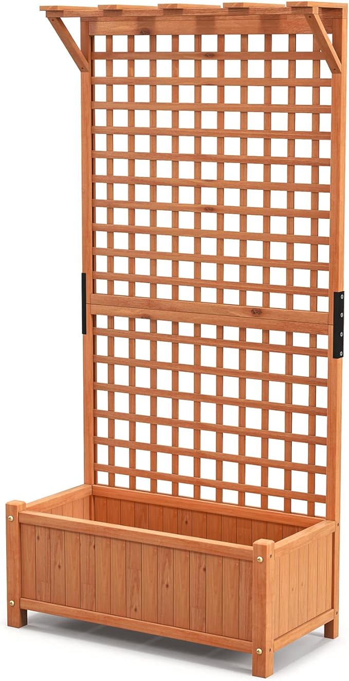 Giantex Raised Garden Bed with Trellis & Roof, 72.5" Wooden Garden Bed, High Trellis for Plant Flower Climbing Pot Hanging, Indoor & Outdoor Planter Box for Yard, Garden, Balcony