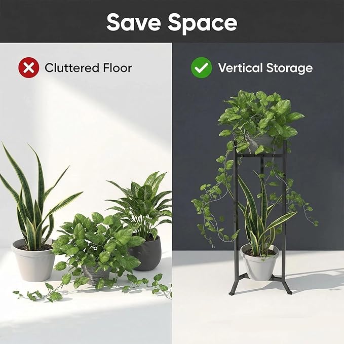 2 Tier Plant Stand Indoor Outdoor, Heavy Duty Metal Shelf Flower Storage Plant Holder for Patio Living Room Balcony Garden, No Wobble Design (No Pots)
