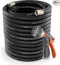 SPECILITE Garden Water Hose 200 ft x 3/4 in Heavy Duty, Flexible and Lightweight, Burst 600 psi, Kink-less Hybrid Rubber Pipe for Backyard, 3/4'' Brass Fittings, Black