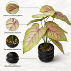 16'' Fake Plant Tall Artificial Caladium Plants Indoor with Black Planter Design, for Home Living Rooms Patios Porches Bathrooms Outdoor Decor (Red)