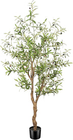 Artificial Olive Tree 6ft -Tall Fake Potted Olive Silk Tree with Planter Natural Olive Branches and Realistic Leaves - Faux Olive Tree for Home House Office Decor Indoor