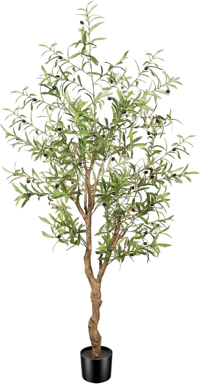 Artificial Olive Tree 6ft -Tall Fake Potted Olive Silk Tree with Planter Natural Olive Branches and Realistic Leaves - Faux Olive Tree for Home House Office Decor Indoor