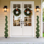 THE BLOOM TIMES 5ft Spiral Topiary Trees Artificial Outdoor Set of 2, Faux Boxwood Plants Outside - All-Year Green Fake Twisted Tree for Garden Front Porch Planter Decor 5 Foot