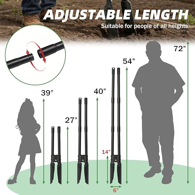 LLARGUEST Post Hole Digger for Gardening, 54 Inch Heavy Duty Metal Hole Digger Tool for Digging,Black Manual Tool for Transplanting, Camping,