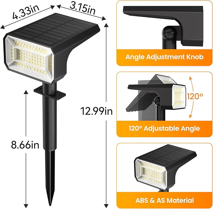 Fabrito 10 Pack Solar Spot Lights Outdoor Waterproof IP67, [108 LEDs, 4 Modes] Dusk to Dawn Spotlights with 1500mAh Battery for All Night, Landscape Lights for Tree, Yard, Pool, Pathway, Cool White