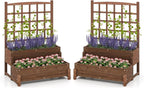 Giantex 2 Pcs Raised Garden Bed with Legs and Trellis, 2-Tier Standing Planter Box with Drain Holes, Outdoor Elevated Garden Trellis for Vine Climbing, Flower Vegetable Fruit Herb Growing